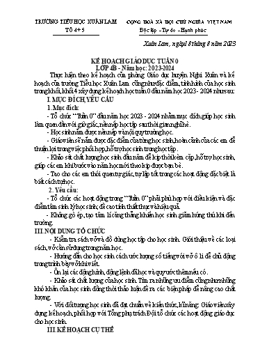 Kế hoạch giáo dục Lớp 4B - Tuần 0 Năm học 2023-2024 (Hồ Thị Duyên)