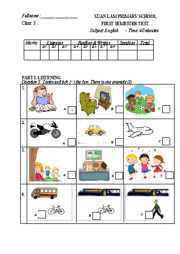 Ma trận và Đề Kiểm tra Học kì 1 môn Tiếng Anh 5 - Năm học 2022-2023 (Có đáp án)